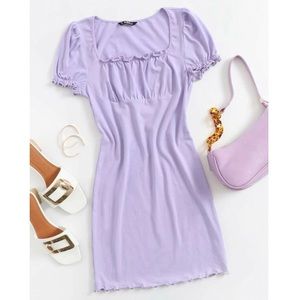 Lilac Ruched Lettuce Dress